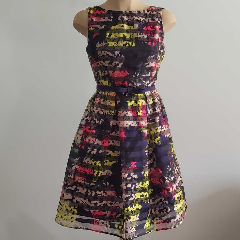 Danny & Nicole Navy Green and Pink Floral Dress